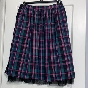 1901 Tartan Skirt Washed Faded Effect with Dotted Tulle Slip and Pockets SIZE M